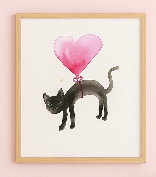 Cat with Heart Balloon Around Waist
