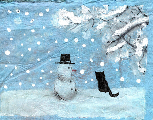 Snowman with Black Cat