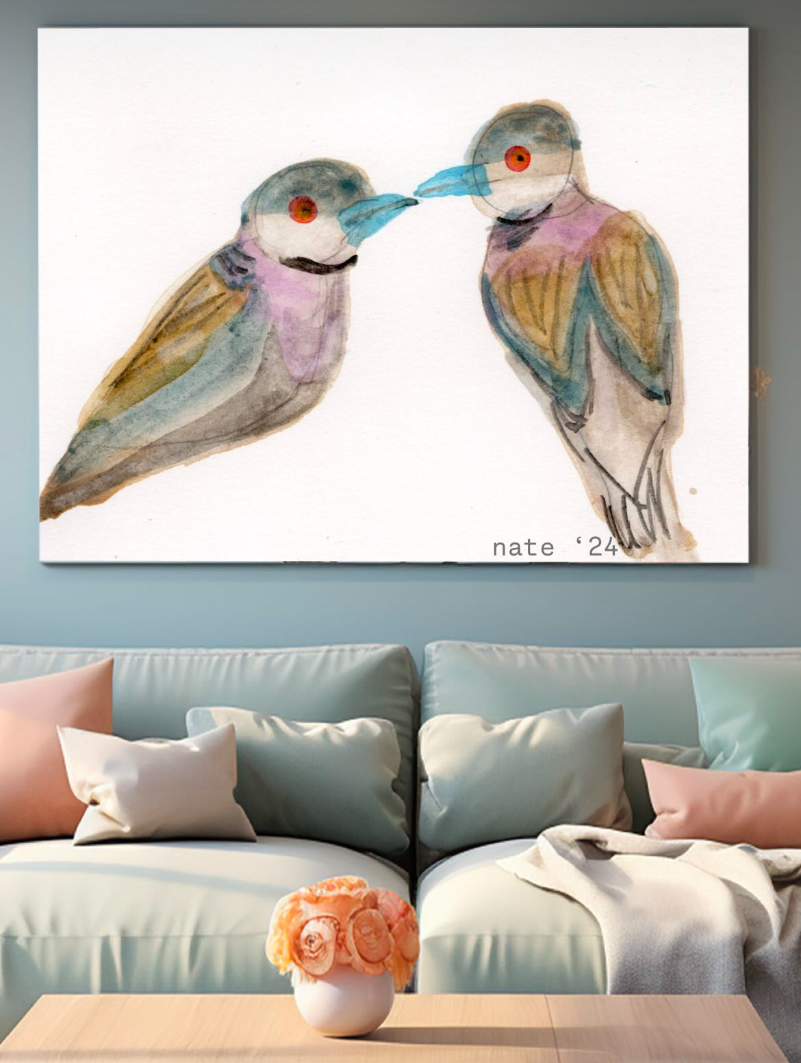 2 Turtle Doves Print | 12 Days of Christmas Wall Art | Holiday Bird Illustration | Festive Winter Decor | Traditional Xmas Gift