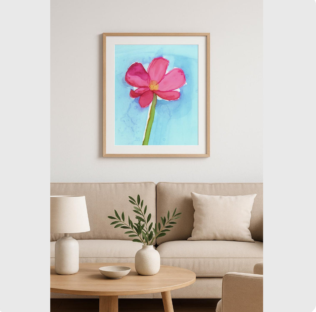 Pink Alcohol Ink Flower Art Print – Modern Floral Wall Decor – Abstract Botanical Artwork – Whimsical Ink Painting
