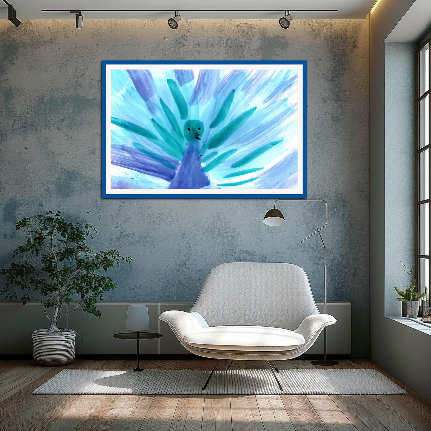 Vibrant Peacock Abstract Ink Art Print – Turquoise & Violet Wall Decor