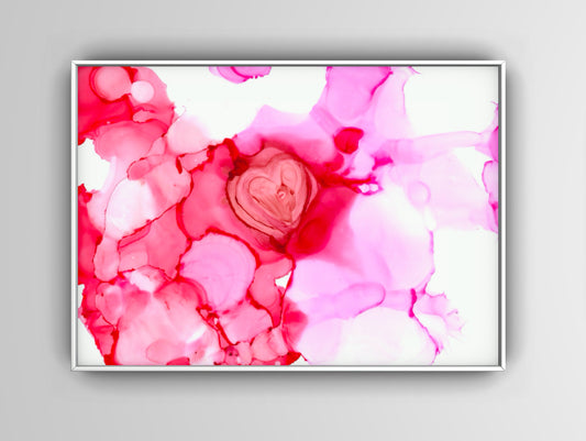 Romantic Alcohol Ink Heart Art Print – Abstract Pink & Red Fluid Painting, Modern Love Wall Decor