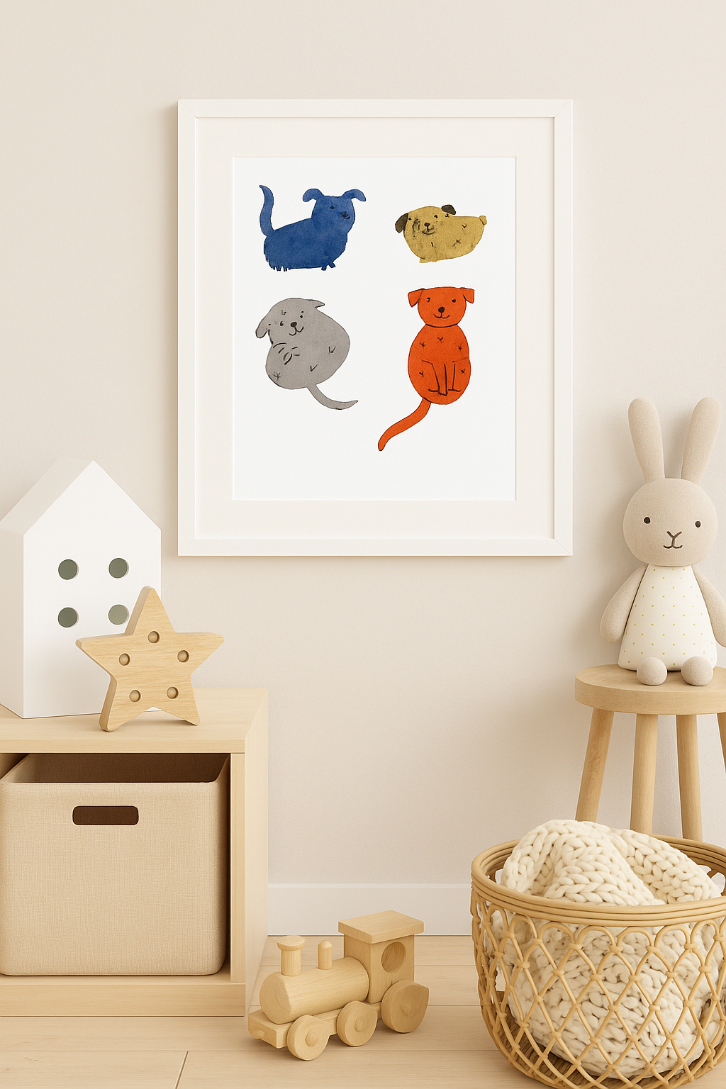 Whimsical Hand-Drawn Dog Art Print – Colorful Watercolor Pup Illustration for Dog Lovers