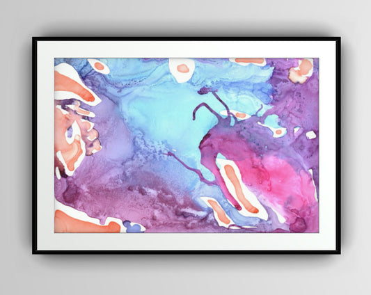 Vibrant Abstract Alcohol Ink Art Print – Blue, Purple & Pink Fluid Painting - Abstract Beetle