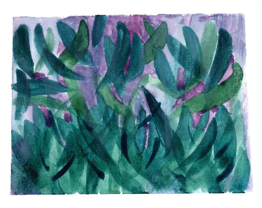 Tropical green leaves with purple background